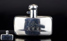 Victorian Period - Unusual Shaped Small Silver Hip Flask of Rectangle / Bow Shape.