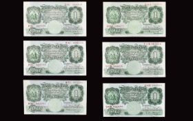 Bank of England Collection of Six One Pound Green Banknotes - good grades. Comprises 1.