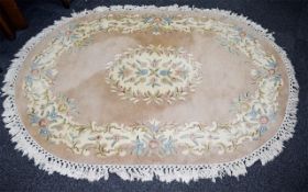 Oval Virgin Wool Rug Oriental Rug By Wagutchi Heavy wool rug with beige cotton fringing, beige
