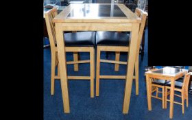 Contemporary Pine and Granite Breakfast Bar and Accompanying Ladder Back Chairs. The chairs finished
