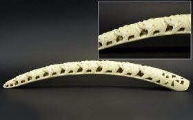 Antique Period Finely Carved Ivory Tusk of Elephants Figures In a Graduated Form. c.