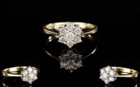 Ladies 9ct Gold 7 Stone Cluster Ring, Flowerhead Design. Fully Hallmarked Diamond Weight 0.50 pts.