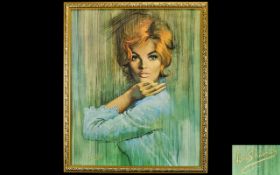 Louis Shabner Vintage Framed Print On Board Retro portrait circa 1960's of beautiful red haired