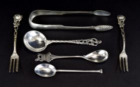 Scottish - William IV Silver Pair of Sugar Nips with Shell Design Bowls.