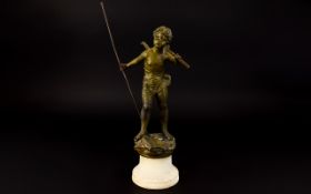 Reproduction Spelter Figure In The Form Of A Classical Putto Cast metal figure on turned base in the