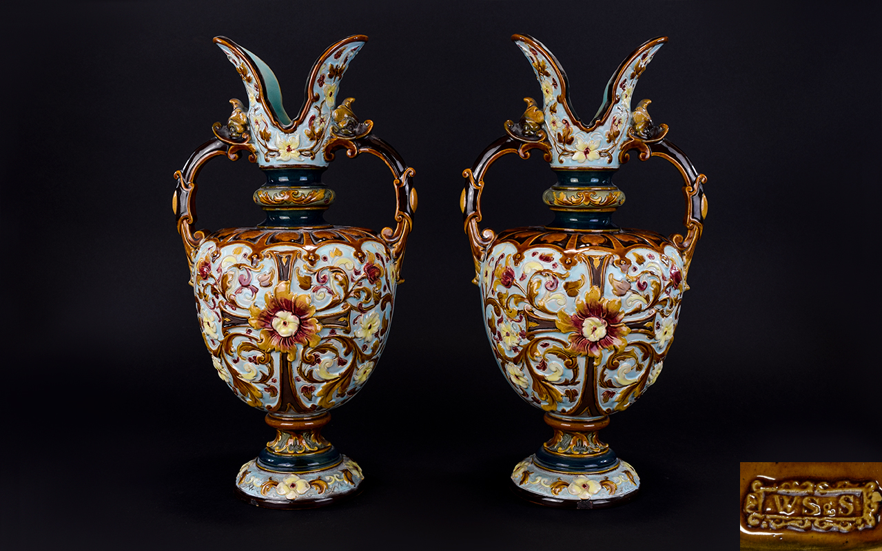 Majolica - Pair of Fine and Impressive W