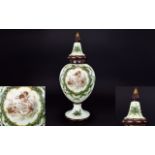 Victorian Period Handpainted and Enamel Opaline Glass Urn Shaped Lidded Vase. Circa 1880's. The