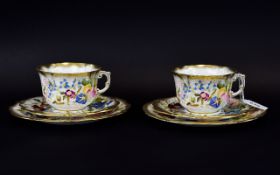 Hammersley Two Breakfast Cups and Saucers and two 8 inch plates. Queen Ann Pattern with heavy