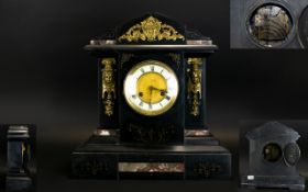 Junghans - Germany Late 19th Century Large and Impressive Black Slate and Marble Mantel Clock.