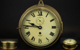 Smiths Empire Ships Circular Brass Clock. c.1930's. Size 6.75 x 6.75 Inches. Good Condition.