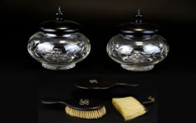 Ladies - Edwardian ( 5 ) Piece Ebony and Cut Glass Vanity Set. c.1900-1910.