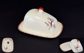 A Rare Crown Devon 'Stockholm' Pattern Butter Dish Very good condition, lidded butter/cheese dish,
