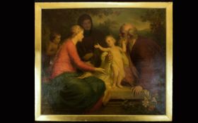 Antique Framed Print Renaissance print depicting the Virgin and Child with saints.