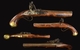 Flintlock Pistol, With Brass Mounts And Steel Lock Plate With Engraved Lion. Length 15 Inches.