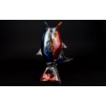 Murano - Italy Studio Art 1970's Glass Figure of a Stylished Fish Sculpture. Multi-Coloured.