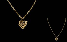 A 9ct Gold Heart Shaped Pendant with Arrow Through and The Words ' I Love You ' to Centre,