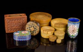 A Small Collection of Antique Items ( 5 ) In Total. Comprises Treen Circular Box, Ornate Carved