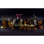 A Collection Of Vintage Amber Glass Items Twenty six items in total to include several candlesticks,