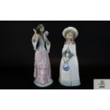 Nao by Lladro Figurines ( 2 ) In Total. Comprises 1/ Girl with Hand Mirror. 12 Inches In length.