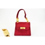 A Vintage Miniature Suede Box Bag Small top handle structured bag in claret suede finished with