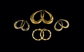 A Contemporary Collection of 9ct Gold Pairs of Hoop Earrings ( 4 ) Pairs In Total.