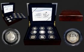 Royal Mint 1947 - 2007 Diamond Wedding Anniversary Silver Proof Crown Set.