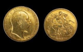 Edward VII 22ct Gold Full Sovereign. Date 1905. 7.99 grams.