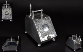 Walker and Hall Silver Plated Tea Caddy in the form of a Coal Scuttle and shovel circa 1900. 5