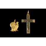 9ct Gold Cross. Fully Hallmarked. 1.5 Inches High + A 10ct Gold Charm. Marked 10 ct.