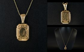 Vintage Period 9ct Gold Hinged Locket with Attached 9ct Gold Long Chain. Both Fully Hallmarked.