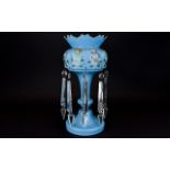 Victorian Blue Glass Lustre Painted enamel floral, foliate,