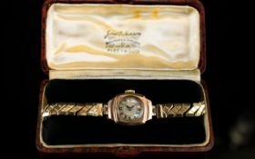 Art Deco Period Ladies 9ct Gold Cased Mechanical Wrist Watch with Attached Gold Plated Expanding