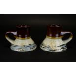 Pair Of Stoneware Pottery Art Cups, Depicting Galleons.