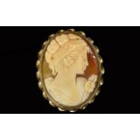 A Vintage Nice Quality Oval Shaped Shell Cameo, Depicting a Portrait of a Classical Maiden,