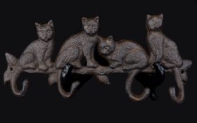 A Cast Iron 4 x Hook Key Holder In The Form of 4 x Cats. 11.5 Inches.