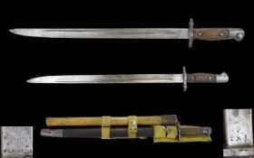 World War I - Rare Group 1907 Pattern British Bayonet and Scabbard + Frog & Helve Unit Web Frog