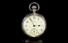 Waltham - U.S.A Silver Open Faced Keyless Pocket Watch. Hallmark Birmingham 1926.