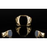 Gents - Heavy and Good Quality 9ct Gold Black Onyx Set Signet Ring with X Crossed Design to