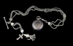 Antique Period - Ornate Silver Chatelaine with Attached Silver Sovereign Case etc.