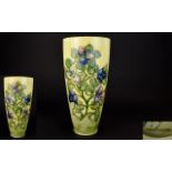 William Moorcroft Signed Tall Tube lined Vase, Bourgainvillaea Design, Naturalistic Colours on