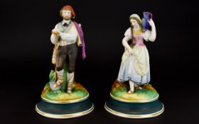A Fine Pair of Late 19th Century German / Austria Hand Painted Bisque and Porcelain Figures. The