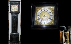 Late 17th / Early 18th Century Square Topped Hood Ebonised Oak Cased Long Case Clock,