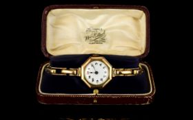 1920's - Ladies Mechanical 9ct Rose Gold Octagonal Shaped Cased Wrist Watch with Attached 9ct Gold