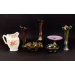 Collection Of Vaseline Glass comprising of 2 bowls and 3 fluted edged vases. Also cake stand with