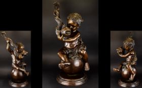 An Early to Mid 20th Century Large and Impressive / Heavy Bronze Figure of a Young Boy ( Putti )