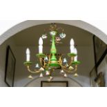 Continental Vintage Five Arm Brass And Ceramic Floral Chandelier A large chandelier with original