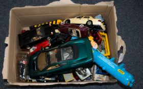 A Box of Assorted Loose Model Cars and Trucks including Oxo, Wimpey, Heavy Haulage Contractors,