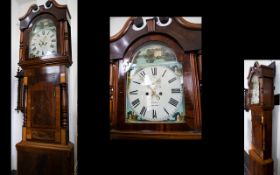 19thC Mahogany Longcase Clock, Painted Dial, Roman Numerals,