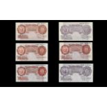 An Collection of Bank of England Ten Shillings Banknotes - All In High Grade Condition ( 6 ) Six