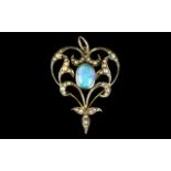 Victorian Period 9ct Gold Very Well Designed and Ornate Opal and Seed Pearl Pendant Drop of